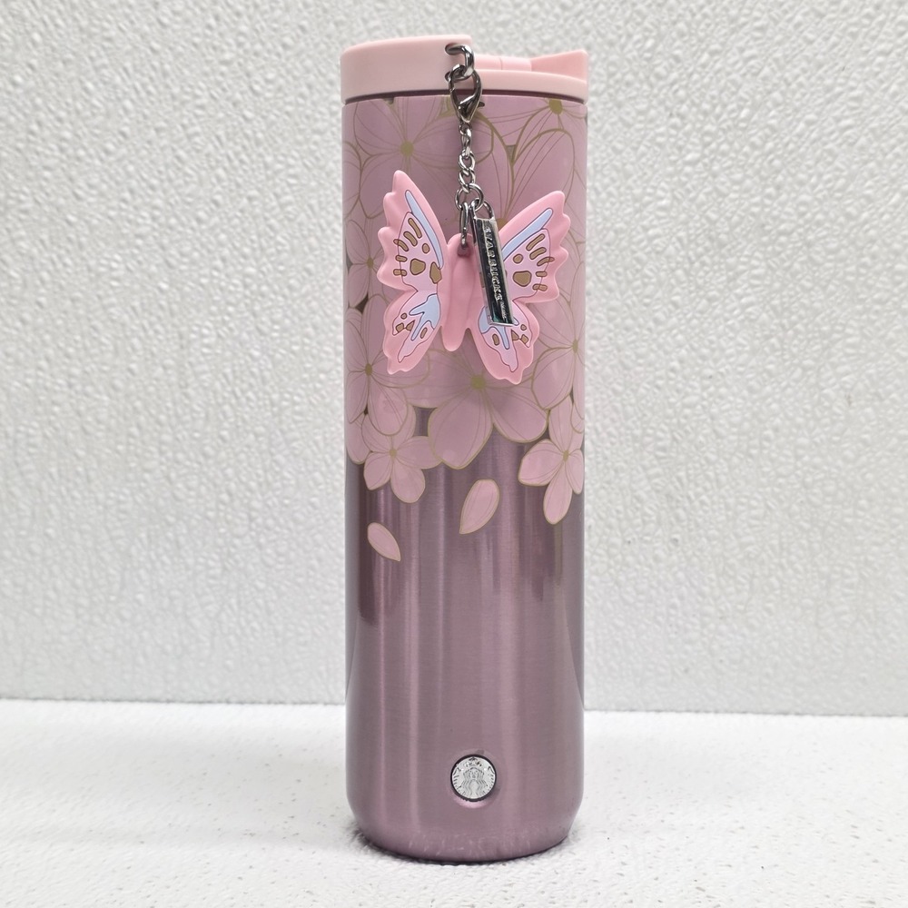 Starbucks 16 oz Cherry Blossom Tumbler With Butterfly Charm - Limited Edition